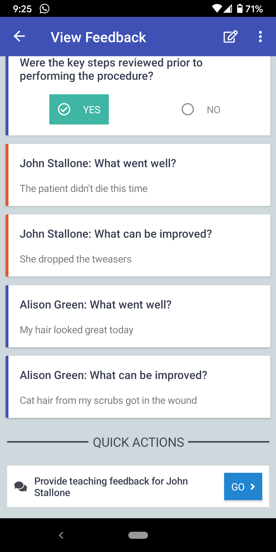 Quick Action on Evaluation